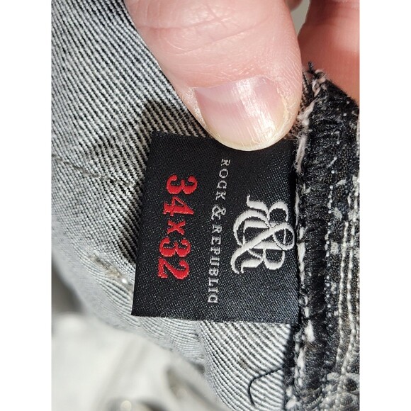 ALK Men's Size 34x32 Rock & Republic Gray Straight Leg Denim Blue Jeans Pants - Picture 14 of 16
